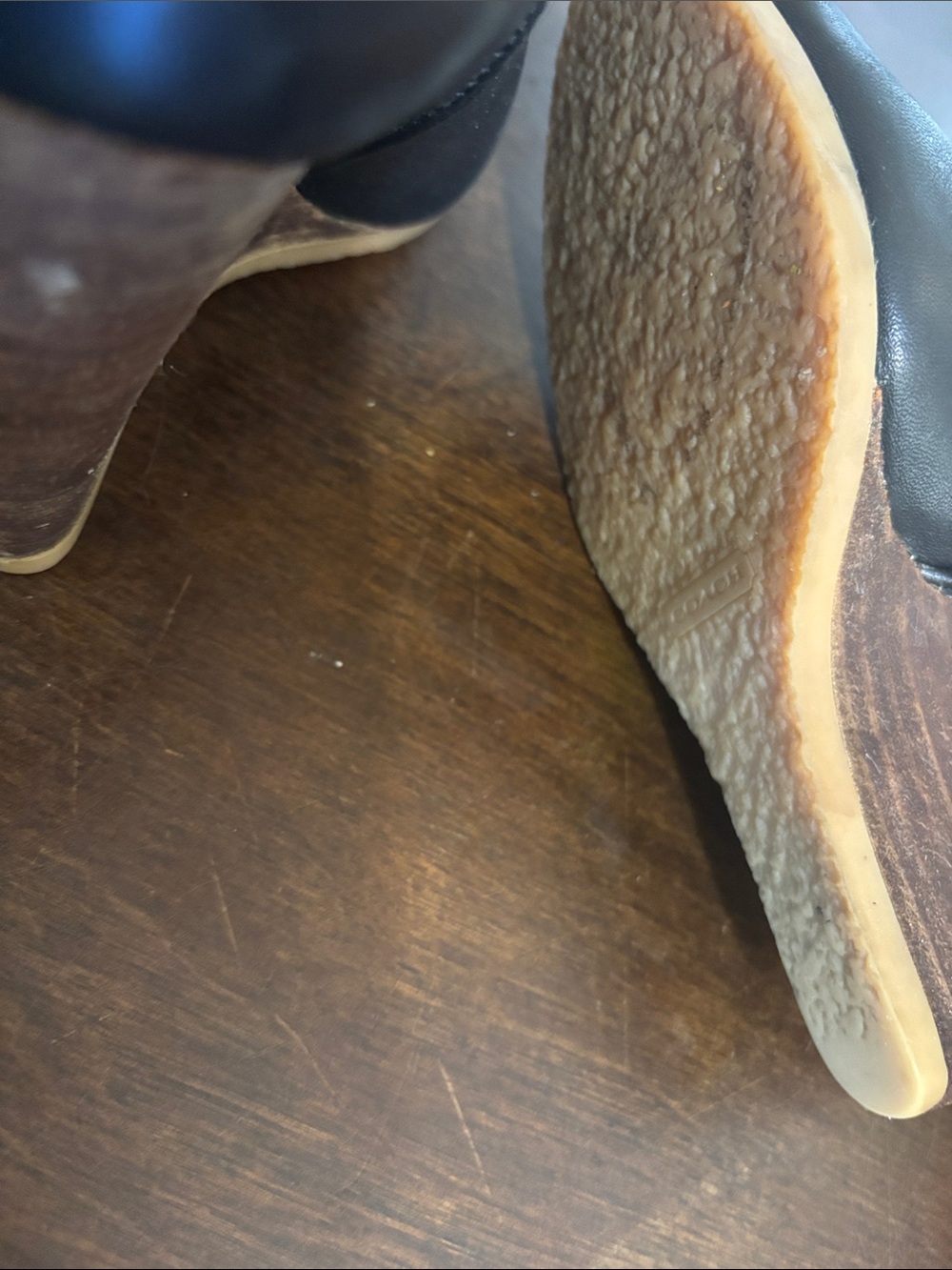 Coach Black Leather Wedge Booties with Wood-Effect Heel - Picture 4 of 4